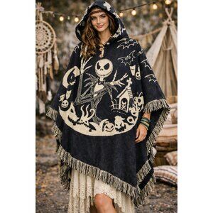 Nightmare Before Christmas Jack Skellington Hooded Alpaca Poncho Fringe